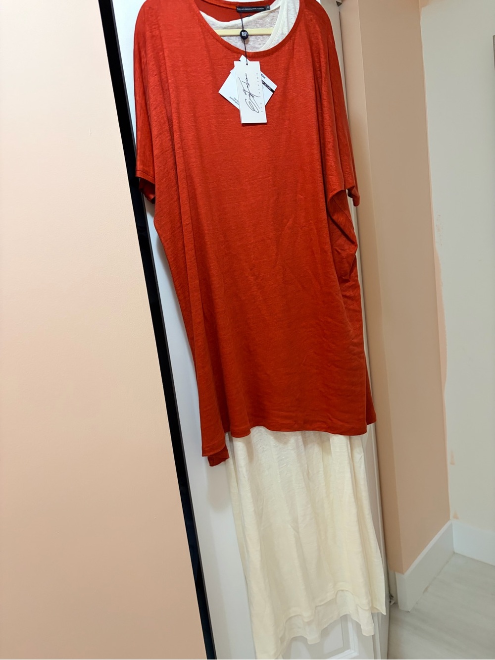 Rust Orange 2 layer Dress with Cream Maxi under layer